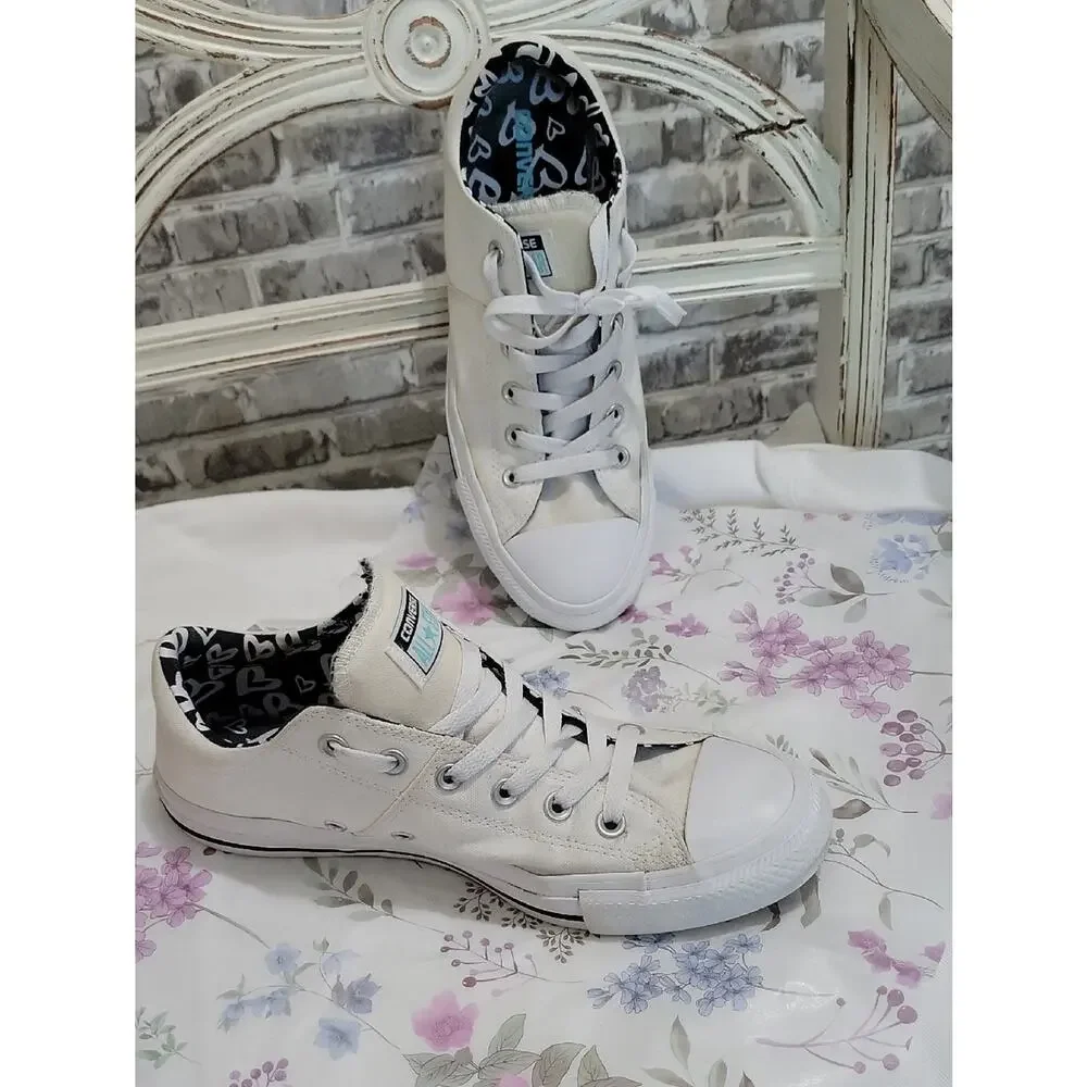 Converse All-Star Cream Canvas Sneakers, Heart Lining, Womens Sz 10, Streetwear - Picture 1 of 11